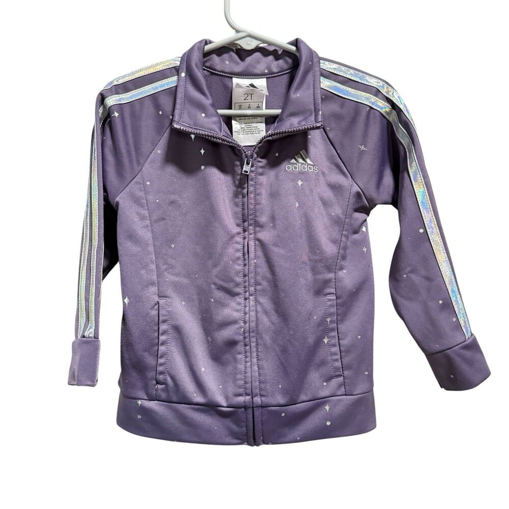 Adidas Toddler Girls Track Jacket 2T Purple Star Print Holographic Stripes